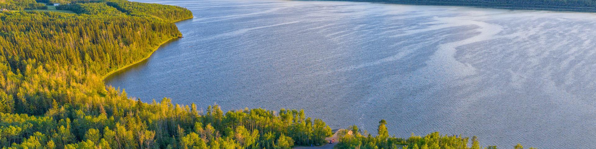 Beatton Park on the shores of Charlie Lake from an aerial view.