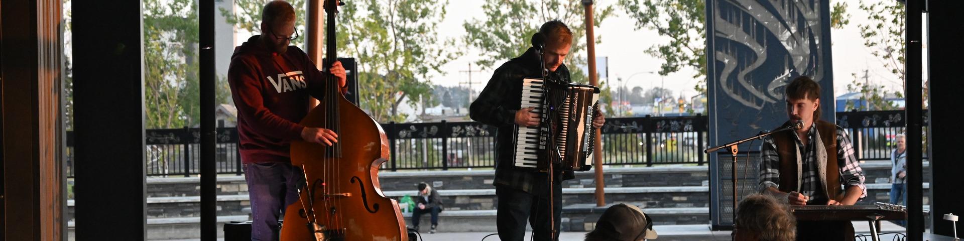 Musicians play at the Festival Plaza.
